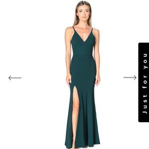 Dress The Population Iris Floor Length Gown in Pine (teal color)